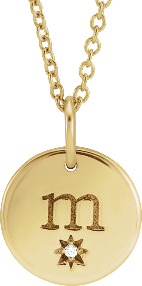 14K Yellow Engravable .005 CT Natural Diamond 16-18" Necklace