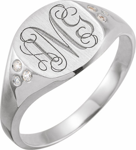 14K White Gold .05 CTW Natural Diamond Square Signet Ring