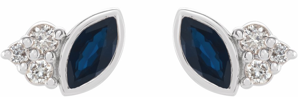 14K White Natural Blue Sapphire & .05 CTW Natural Diamond Earrings