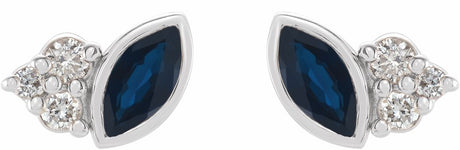 14K White Natural Blue Sapphire & .05 CTW Natural Diamond Earrings