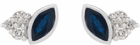 14K White Natural Blue Sapphire & .05 CTW Natural Diamond Earrings
