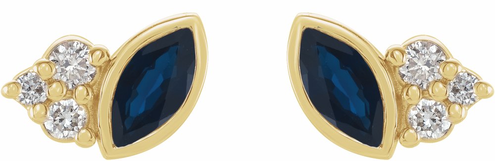 14K Yellow Natural Blue Sapphire & .05 CTW Natural Diamond Earrings