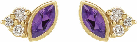 14K Yellow Natural Amethyst & .05 CTW Natural Diamond Earrings