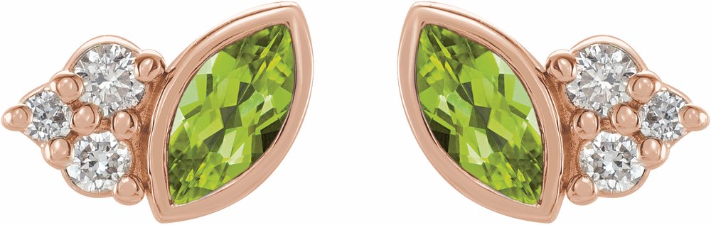 14K Rose Natural Peridot & .05 CTW Natural Diamond Earrings