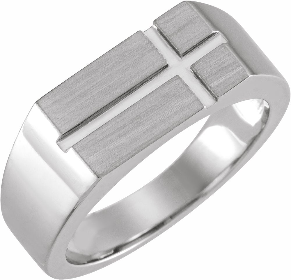 Sterling Silver 10.8x8.8 mm Rectangle Cross Signet Ring