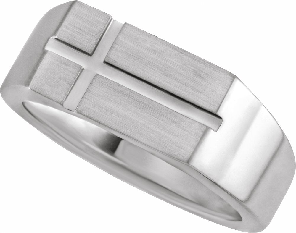 Sterling Silver 10.8x8.8 mm Rectangle Cross Signet Ring