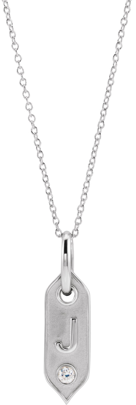 14K White .05 CT Natural Diamond Initial J 16-18" Necklace