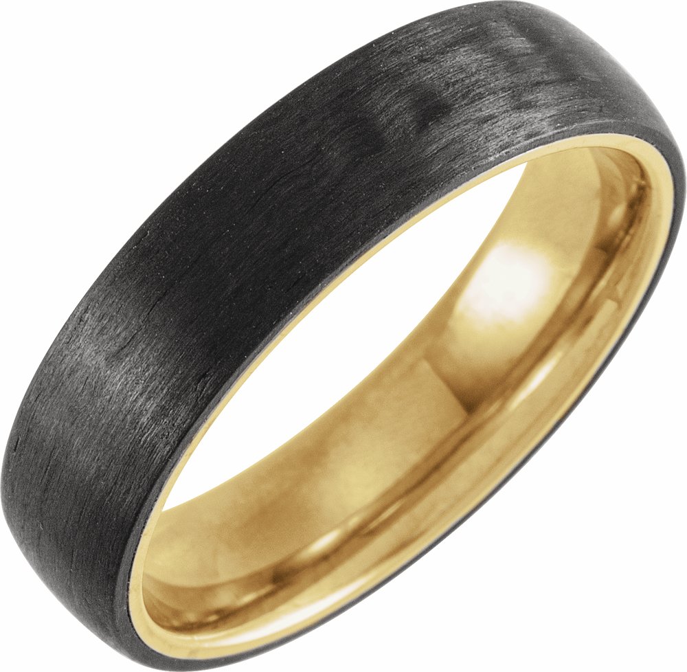 18K Yellow Gold PVD Titanium & Carbon Fiber 6 mm Half Round Band Size 7