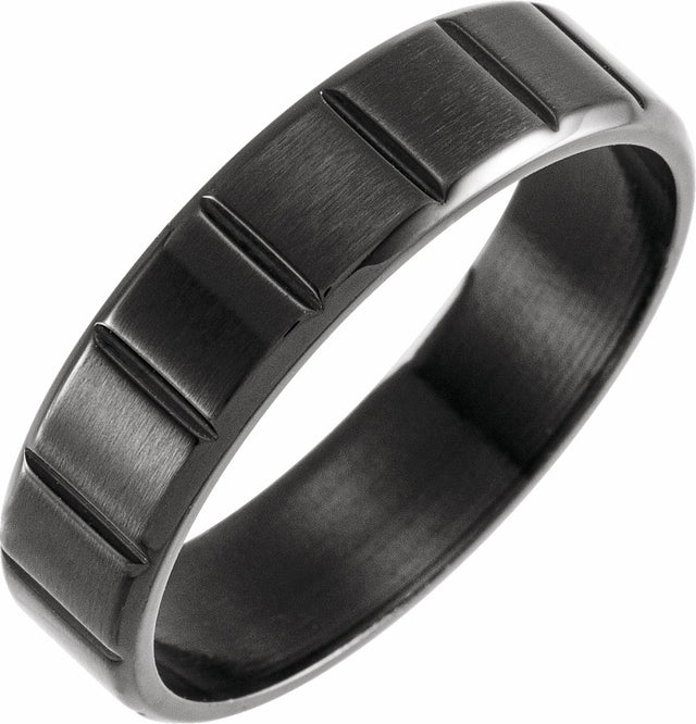 Black PVD Titanium 6 mm Grooved Comfort-Fit Flat Band Size 7.5