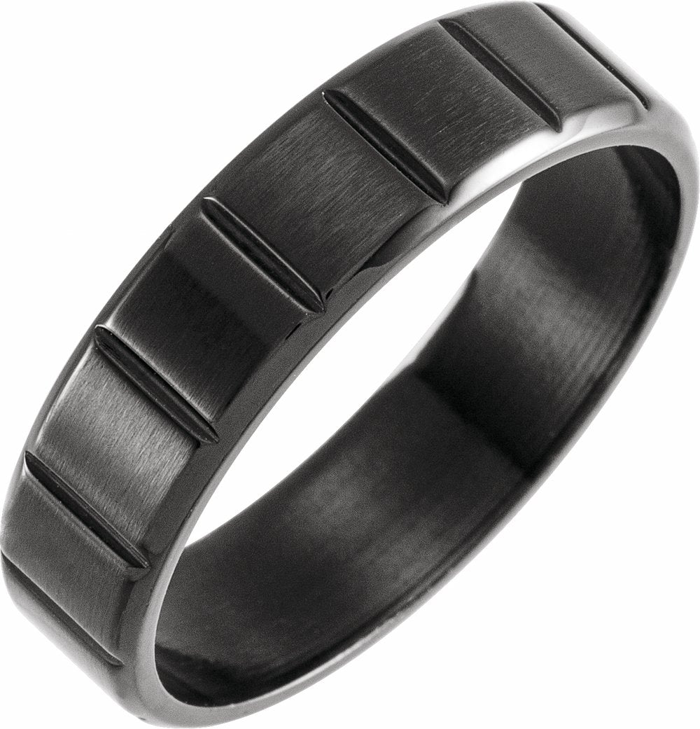 Black PVD Titanium 6 mm Grooved Comfort-Fit Flat Band Size 7.5