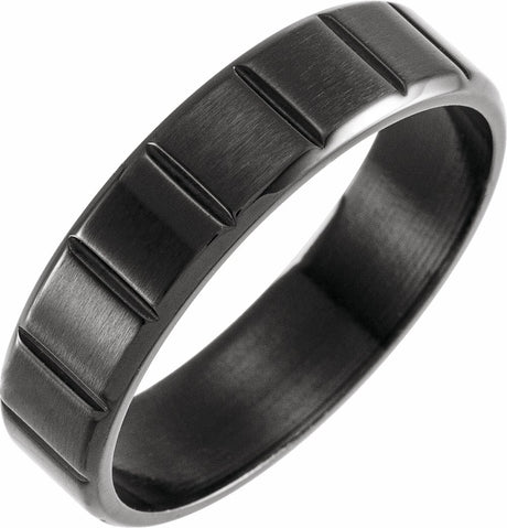 Black PVD Titanium 6 mm Grooved Comfort-Fit Flat Band Size 7.5