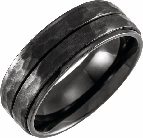 Black Titanium 8 mm Grooved Stepped-Edge Comfort-Fit Flat Band Size 7