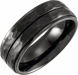 Black Titanium 8 mm Flat Grooved Stepped Hammered Band Size 9