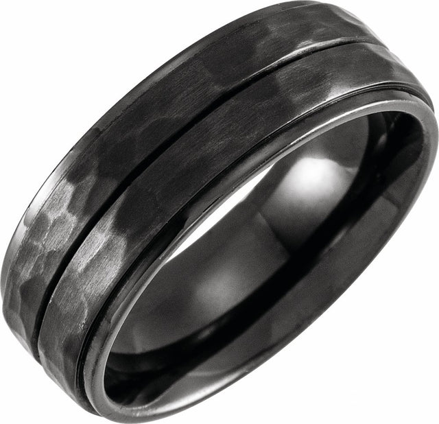 Black Titanium 8 mm Flat Grooved Stepped Hammered Band Size 9