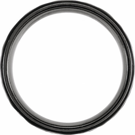 Black Titanium 8 mm Grooved Stepped-Edge Comfort-Fit Flat Band