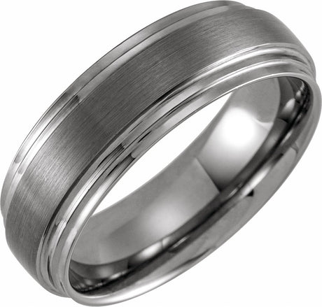 Tungsten 8 mm Double Stepped-Edge Inlay Comfort-Fit Band Size 7
