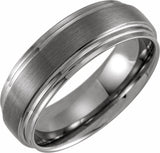 Tungsten 8 mm Double Stepped-Edge Inlay Comfort-Fit Band Size 7