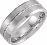 White PVD Tungsten 8 mm Beveled-Edge Grooved Comfort-Fit Band Size 7