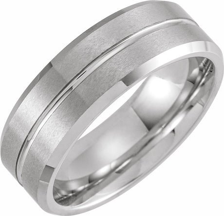 White PVD Tungsten 8 mm Beveled-Edge Grooved Comfort-Fit Band Size 7