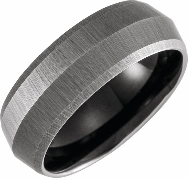 Black PVD Tungsten 8 mm Beveled-Edge Comfort-Fit Knife Band Size 7