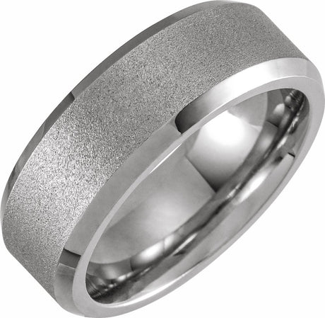 White PVD & Tungsten Inlay 8 mm  Beveled-Edge Comfort-Fit Band Size 8