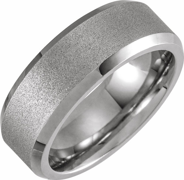 White PVD & Tungsten Inlay 8 mm  Beveled-Edge Comfort-Fit Band Size 8