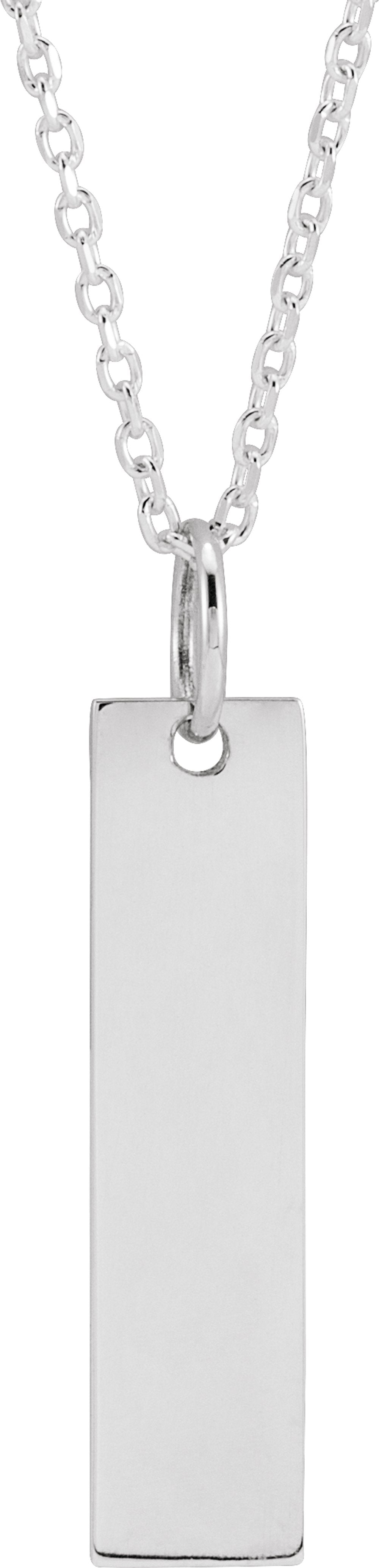 14K White Gold 20x5 mm Engravable Bar 16-18" Necklace