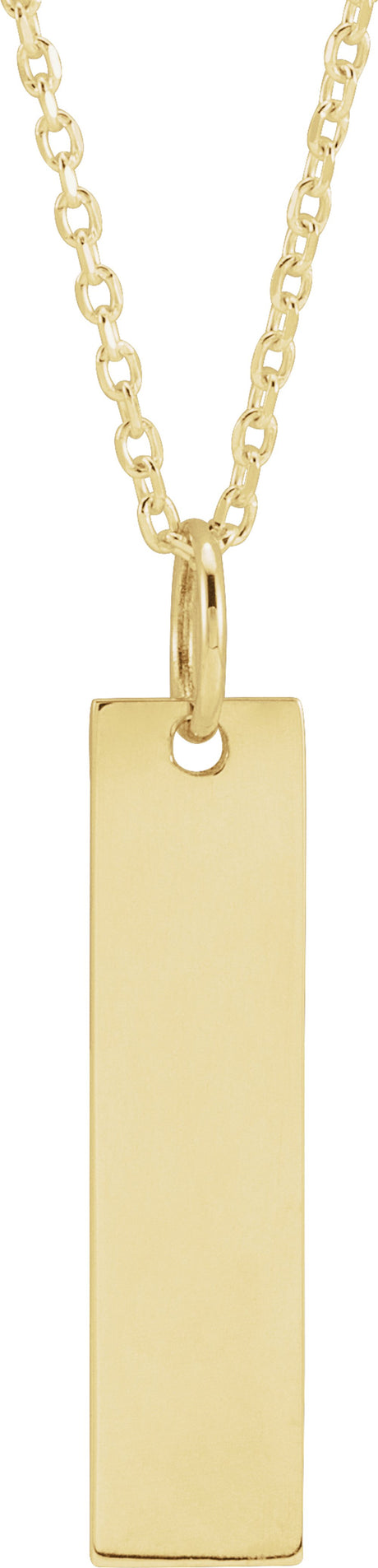 14K Yellow Gold 20x5 mm Engravable Bar 16-18" Necklace