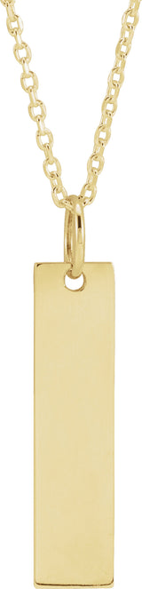 14K Yellow Gold 20x5 mm Engravable Bar 16-18" Necklace