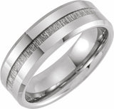 Tungsten 8 mm Beveled Band with Manmade Meteorite Inlay Size 7.5