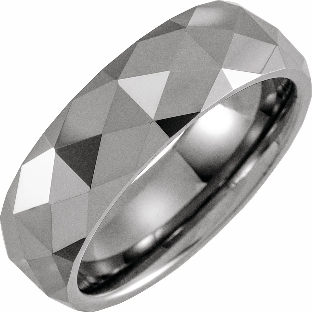 Tungsten 7 mm Geometric Faceted Comfort-Fit Half Round Band Size 8