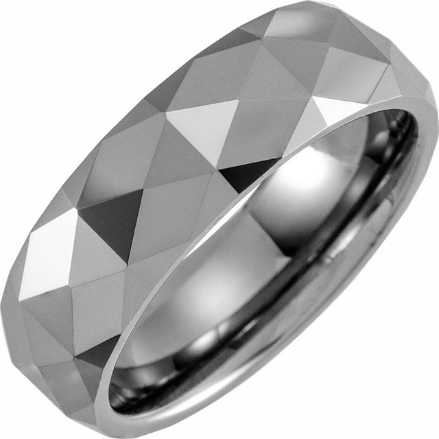 Tungsten 7 mm Geometric Faceted Comfort-Fit Half Round Band Size 8