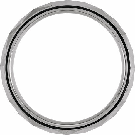 Tungsten 7 mm Geometric Faceted Comfort-Fit Half Round Band Size 8