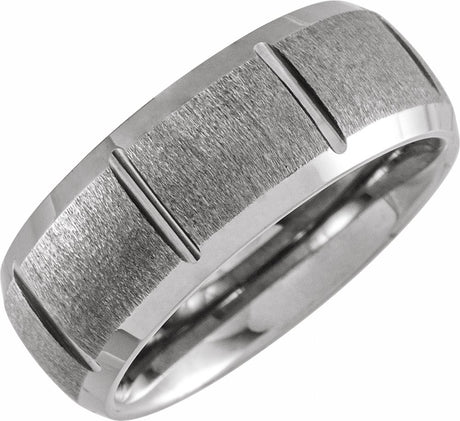 Tungsten 8 mm Beveled-Edge Grooved Comfort-Fit Band
 Size 7
