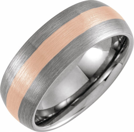 18K Rose Gold PVD Tungsten 8 mm Half Round Band Size 7