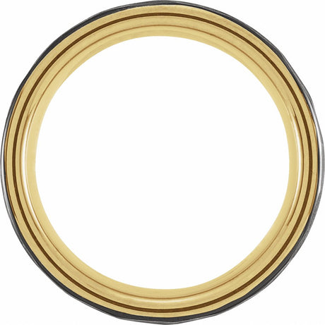 18K Yellow Gold PVD & Black PVD Tungsten 8 mm Flat Grooved Hammered Band