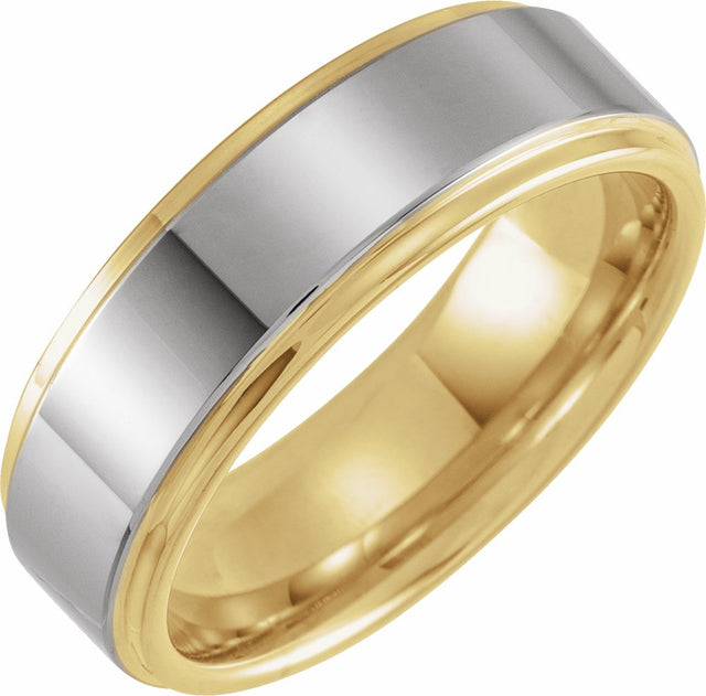 18K Yellow Gold PVD Tungsten 8 mm Stepped-Edge Comfort-Fit Flat Band Size 7