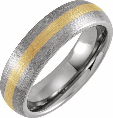 Tungsten & 18K Yellow Gold PVD Inlay 6 mm Comfort-Fit Half Round Band Size 7.5