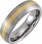 Tungsten & 18K Yellow Gold PVD Inlay 6 mm Comfort-Fit Half Round Band Size 7.5
