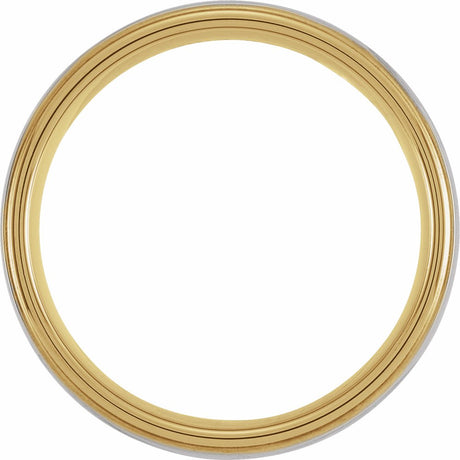 18K Yellow Gold PVD Tungsten 6 mm Half Round Stepped Edge Band