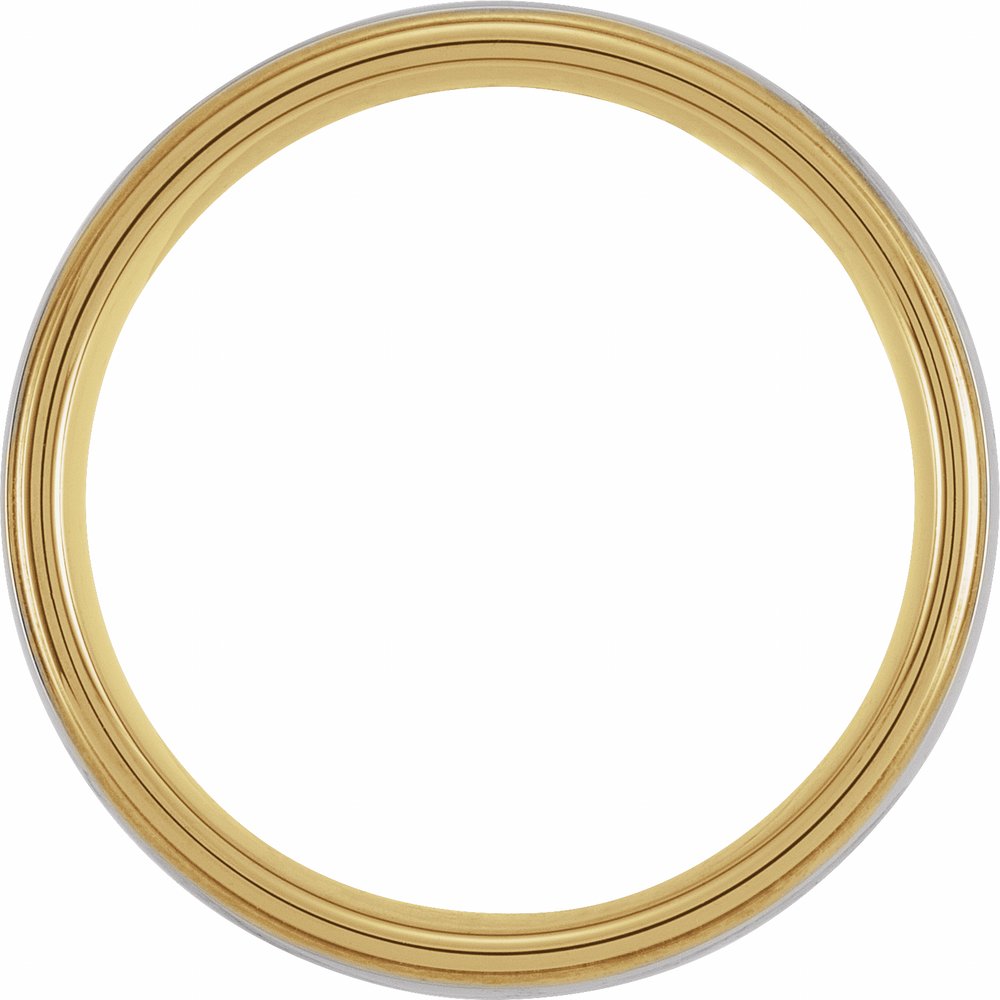 Tungsten & 18K Yellow Gold PVD Inlay 6 mm Stepped-Edge Comfort-Fit Half Round Band Size 7