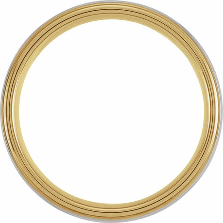 Tungsten & 18K Yellow Gold PVD Inlay 6 mm Stepped-Edge Comfort-Fit Half Round Band Size 7