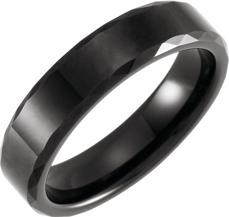 Black PVD Tungsten 6 mm Geometric Faceted Beveled-Edge Comfort-Fit Band Size 7