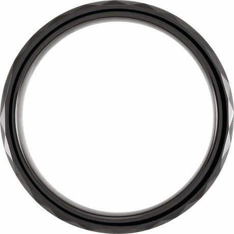 Black PVD Tungsten 6 mm Geometric Faceted Beveled-Edge Comfort-Fit Band Size 7