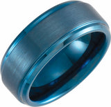 Blue PVD Tungsten 8 mm Beveled Stepped Satin Band Size 8