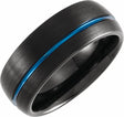 Black & Blue PVD Tungsten 8 mm Half Round Grooved Band Size 7