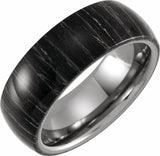 Tungsten 8 mm Half Round Band with Zebra Wood Inlay Size 7