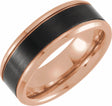 18K Rose Gold PVD & Black PVD Tungsten 8 mm Beveled Grooved Satin Band Size 8.5