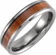 Tungsten 6 mm Beveled Band with Acacia Wood Inlay Size 7.5