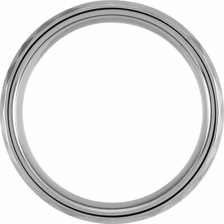 Tungsten 8 mm Geometric Faceted Beveled-Edge Acacia Wood Inlay Comfort-Fit Band Size 7